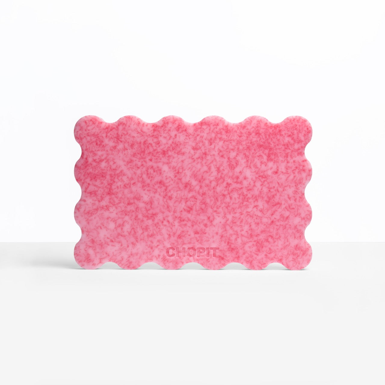 Bubblegum Pink CHOPIT chopping board with scalloped edge. Colourful chopping board for your kitchen, backside